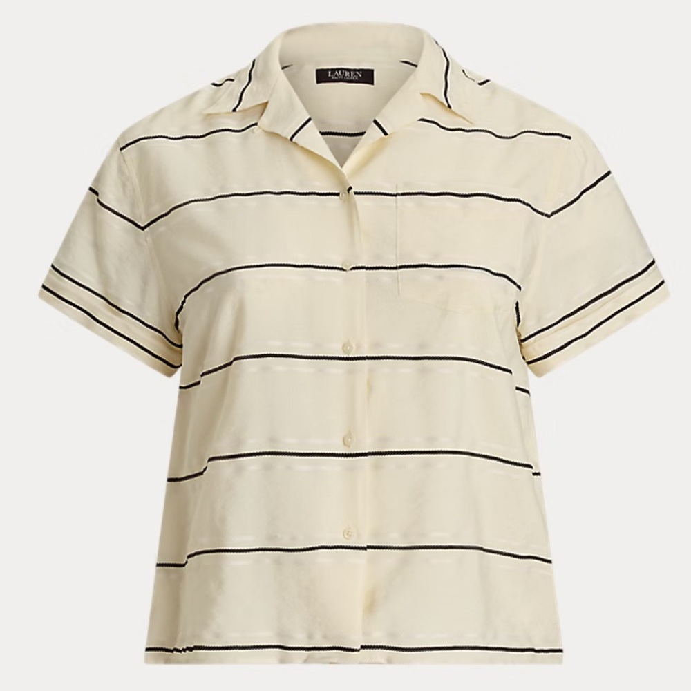 Ralph Lauren Striped Short Sleeve Camp Shirt Dressy Button-Down Shirt Women’s XL - Picture 2 of 9